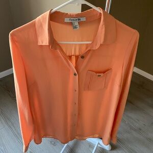 Forever 21 Women's Vibrant Orange Button Down Shirt